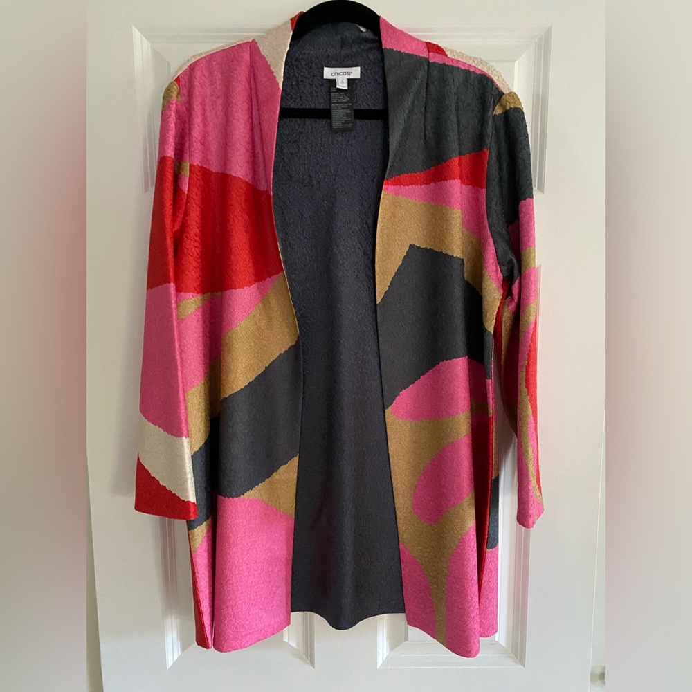 Chicos Travelers Collection Abstract Crushed Jacket Size Large